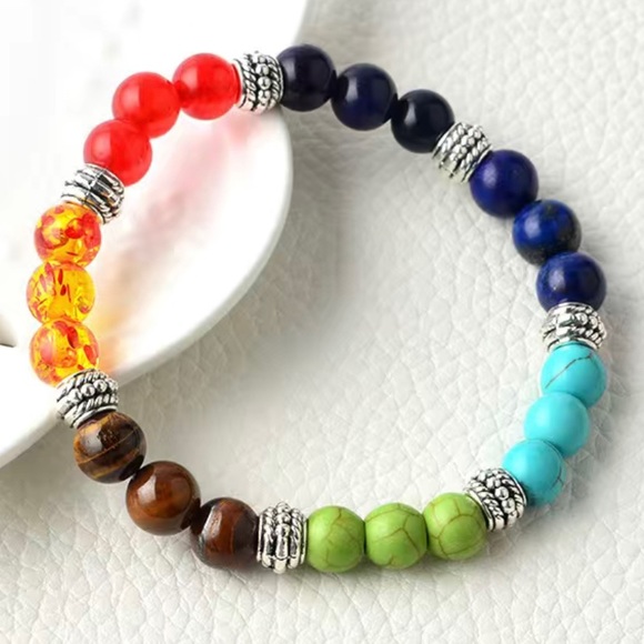 🦋 3/$24 7 Chakras beaded rainbow bracelet 🌈 / NWOT - Picture 5 of 7